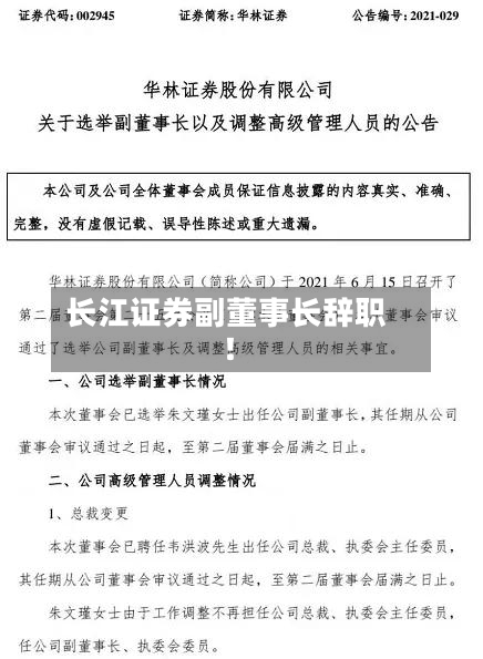 长江证券副董事长辞职！