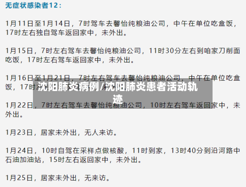 沈阳肺炎病例/沈阳肺炎患者活动轨迹