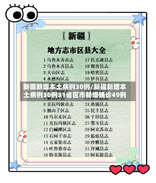 新疆新增本土病例30例/新疆新增本土病例30例31省区市新增确诊49例